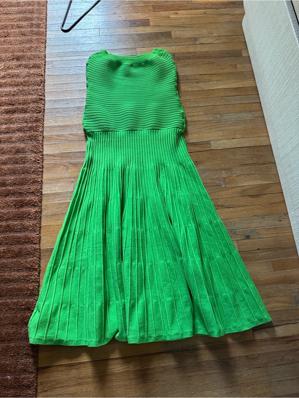 Commense lime Green ribbed Knit drop waist Midi Dress